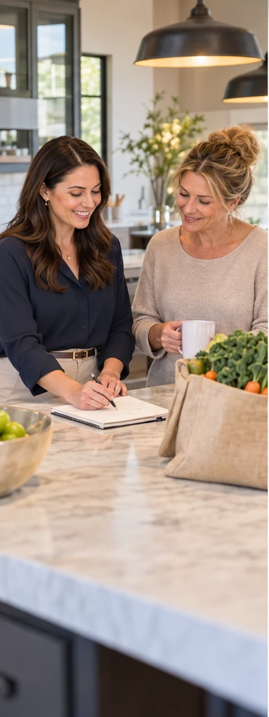 Illustration of a concierge helping a parent organize household arrangements